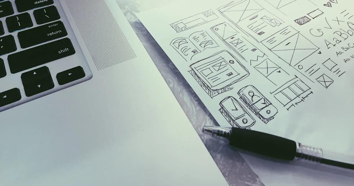 ball-point pen on paper beside MacBook