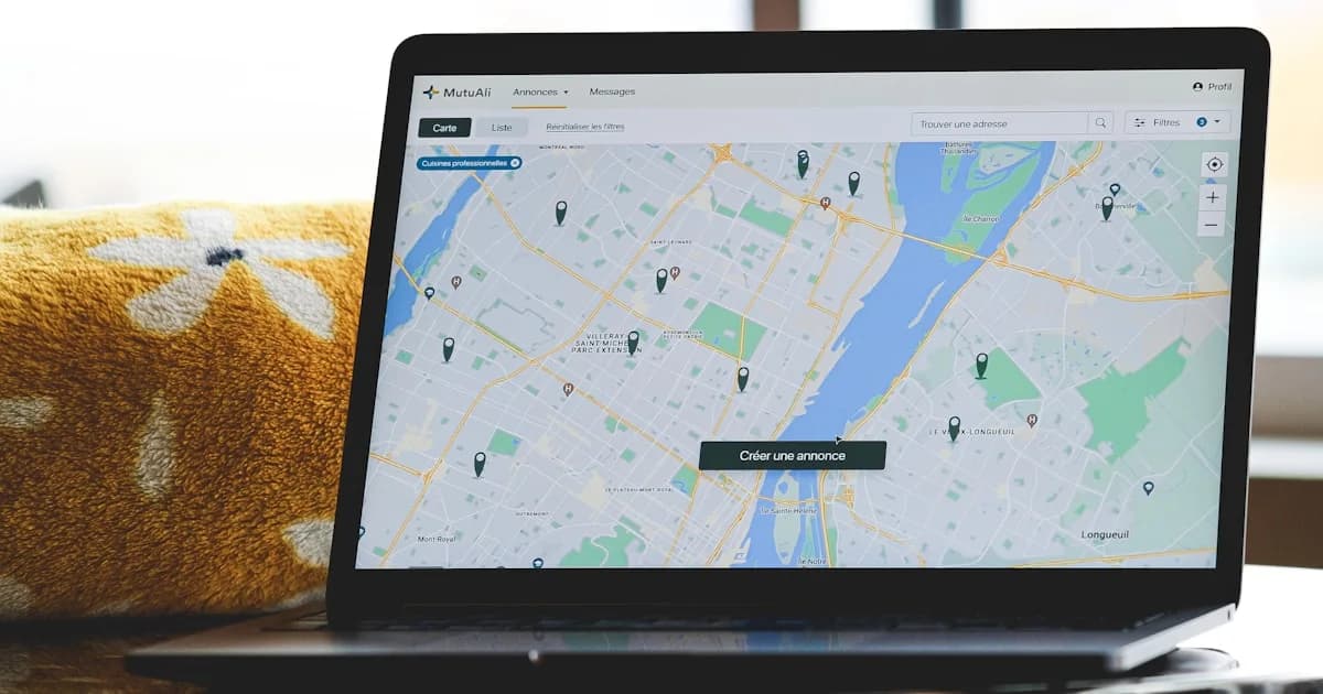 a laptop with a map on the screen