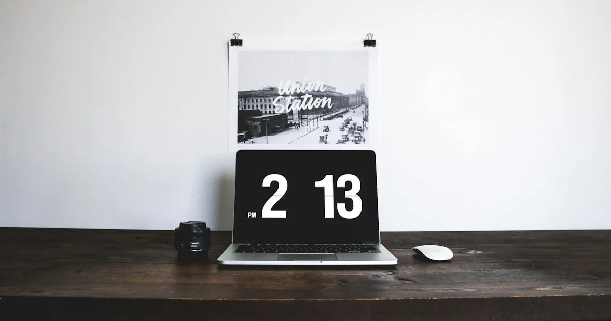 white and black analog clock at 2:13