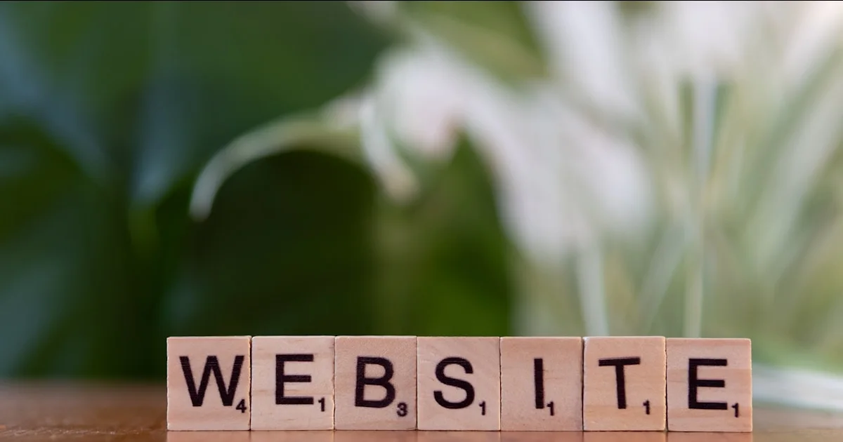 A wooden block spelling the word website on a table