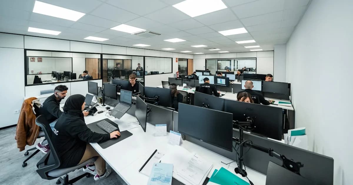 Office workers are busy working on computers.