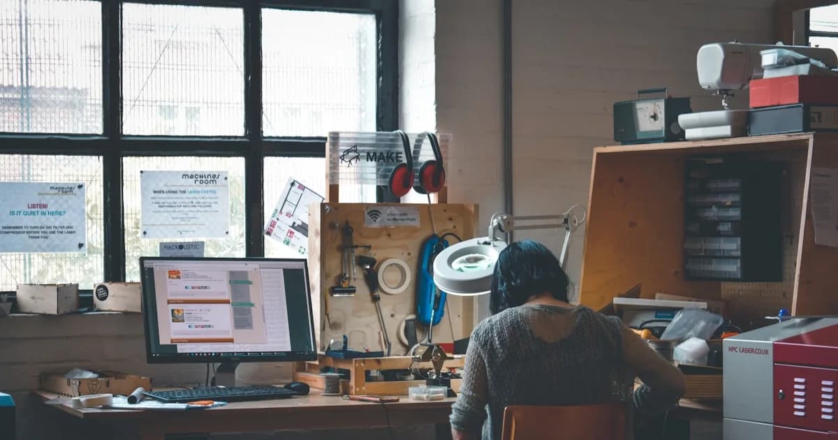 woman sitting in front of a wooden desk
