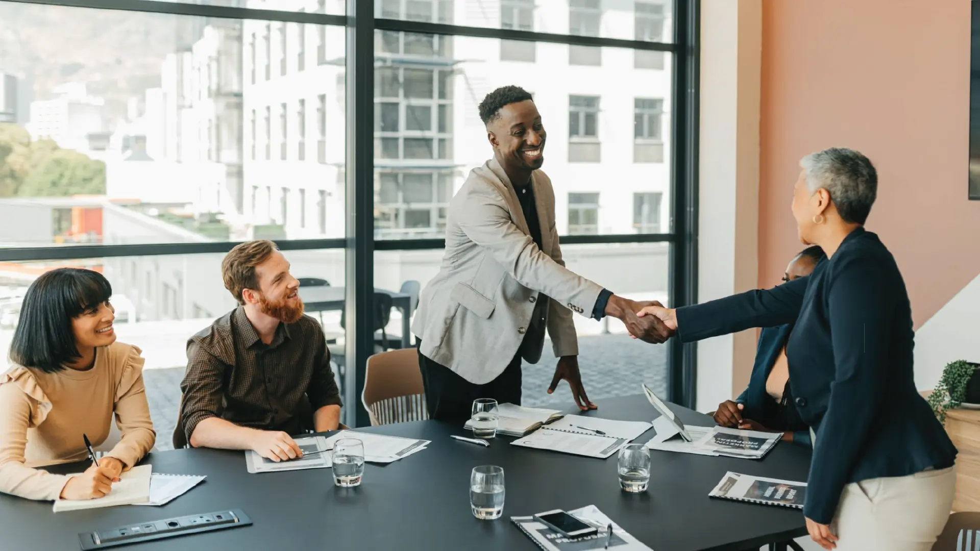 A picture of people in a board meeting